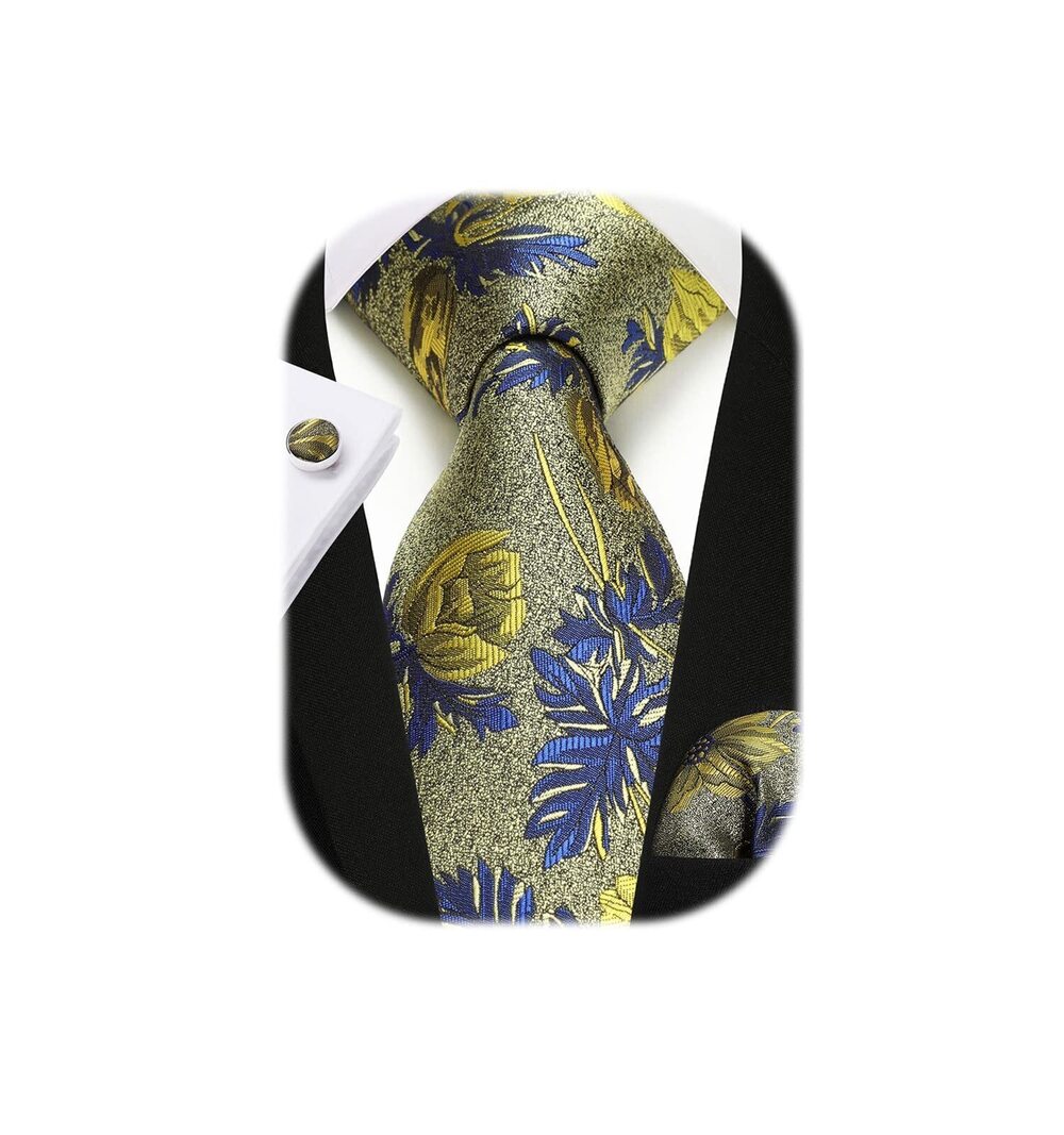 8301 Ties Gold Tie Handkerchief Cufflinks Set Silk Woven Business Yellow
